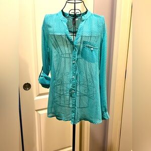 Blue mesh blouse with button up detail #blouse #kutfromthekloth #sheer